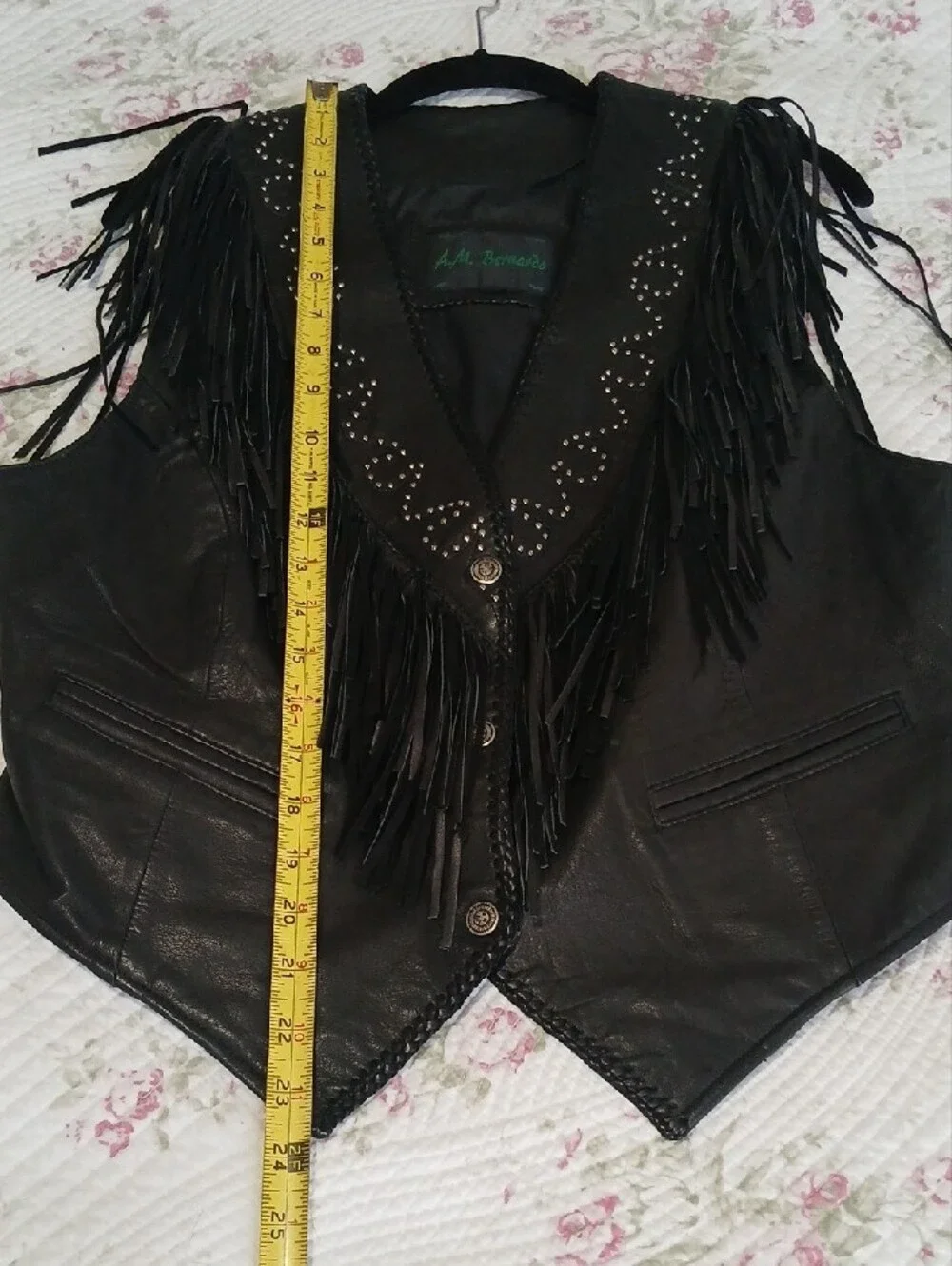 Sz. M - Black Leather Fringe Vest with Stud Accents